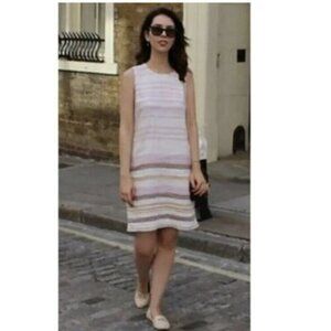 Rachel Zoe Linen Striped Dress 10 Woven Linen Tunic Sleeveless Purple White